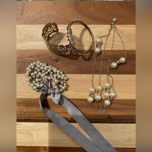 J.Crew Gold Pearl bundle, 1 necklace, 1 bracket, 2 cuffs